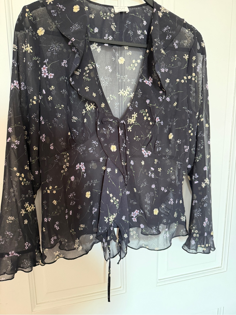 Wilfred Black Sheer Floral Tie Blouse
